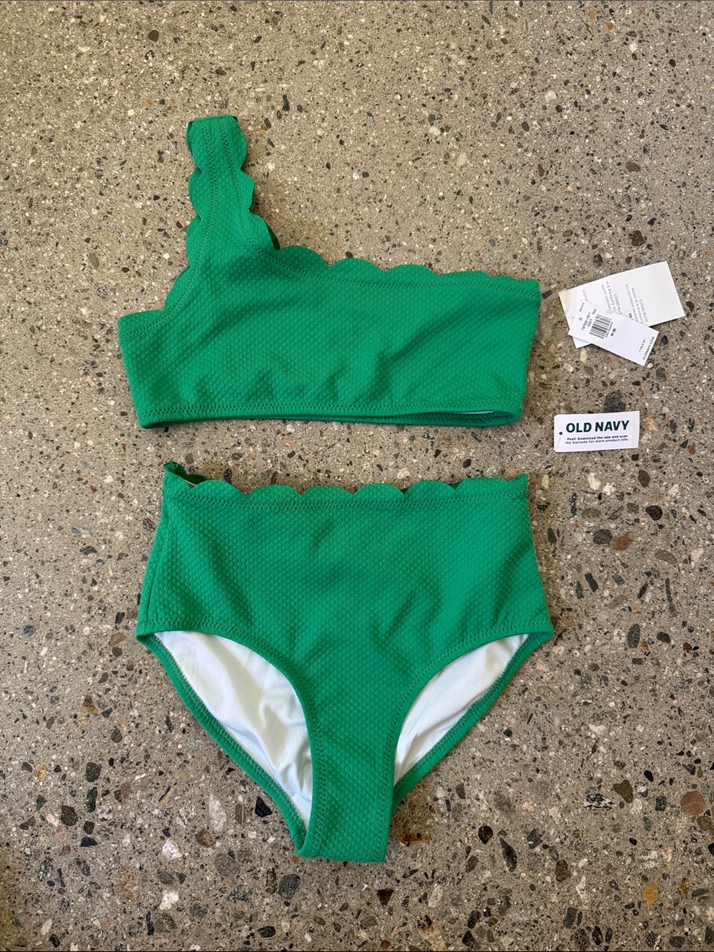Old Navy Green Scalloped One-Shoulder High-Waist Bikini